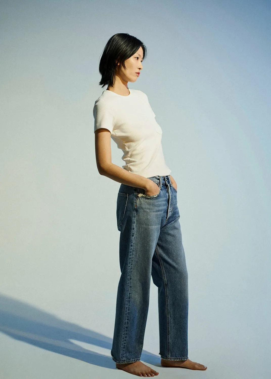 Shop AGOLDE Arlo Rib Tee In White