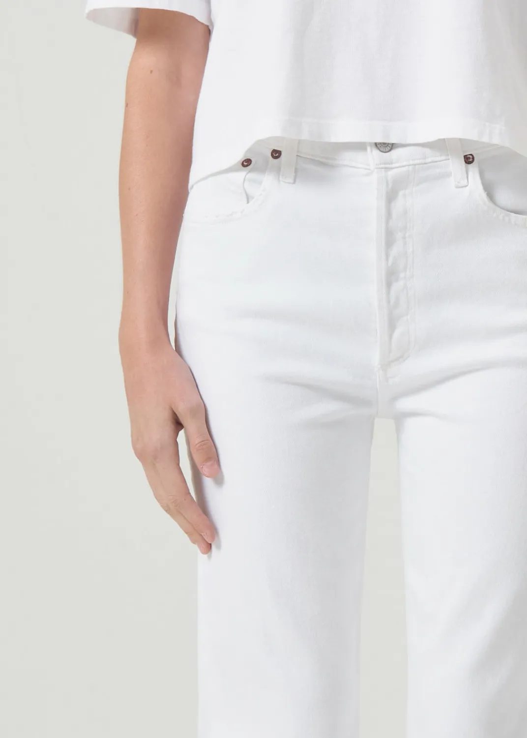 Cheap AGOLDE Riley High Rise Straight Crop (Stretch) In Sour Cream
