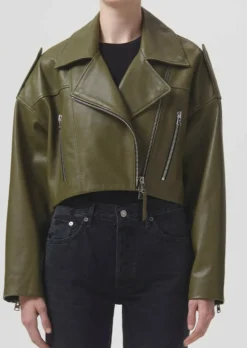 Sale AGOLDE Shoreditch Ski Club X Remi Leather Biker Jacket In Grass