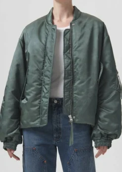 Store AGOLDE Shoreditch Ski Club X Nisa Bomber Jacket In Steel Green