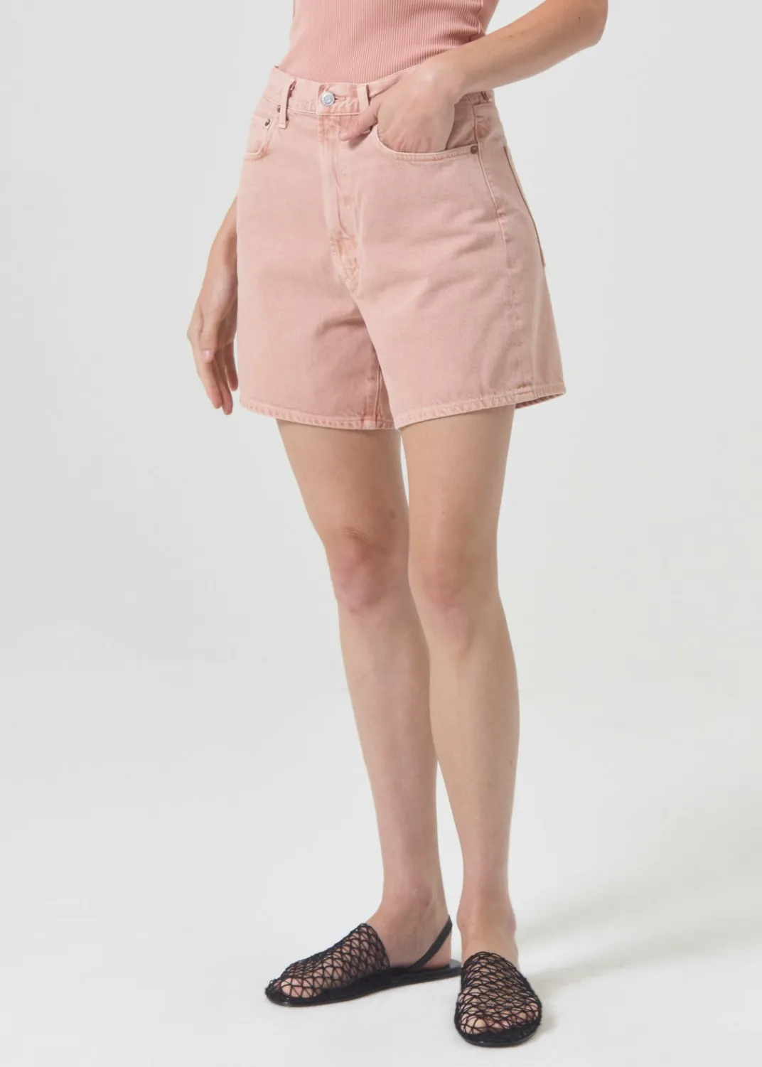 Cheap AGOLDE Stella High Rise Short In Pink Salt